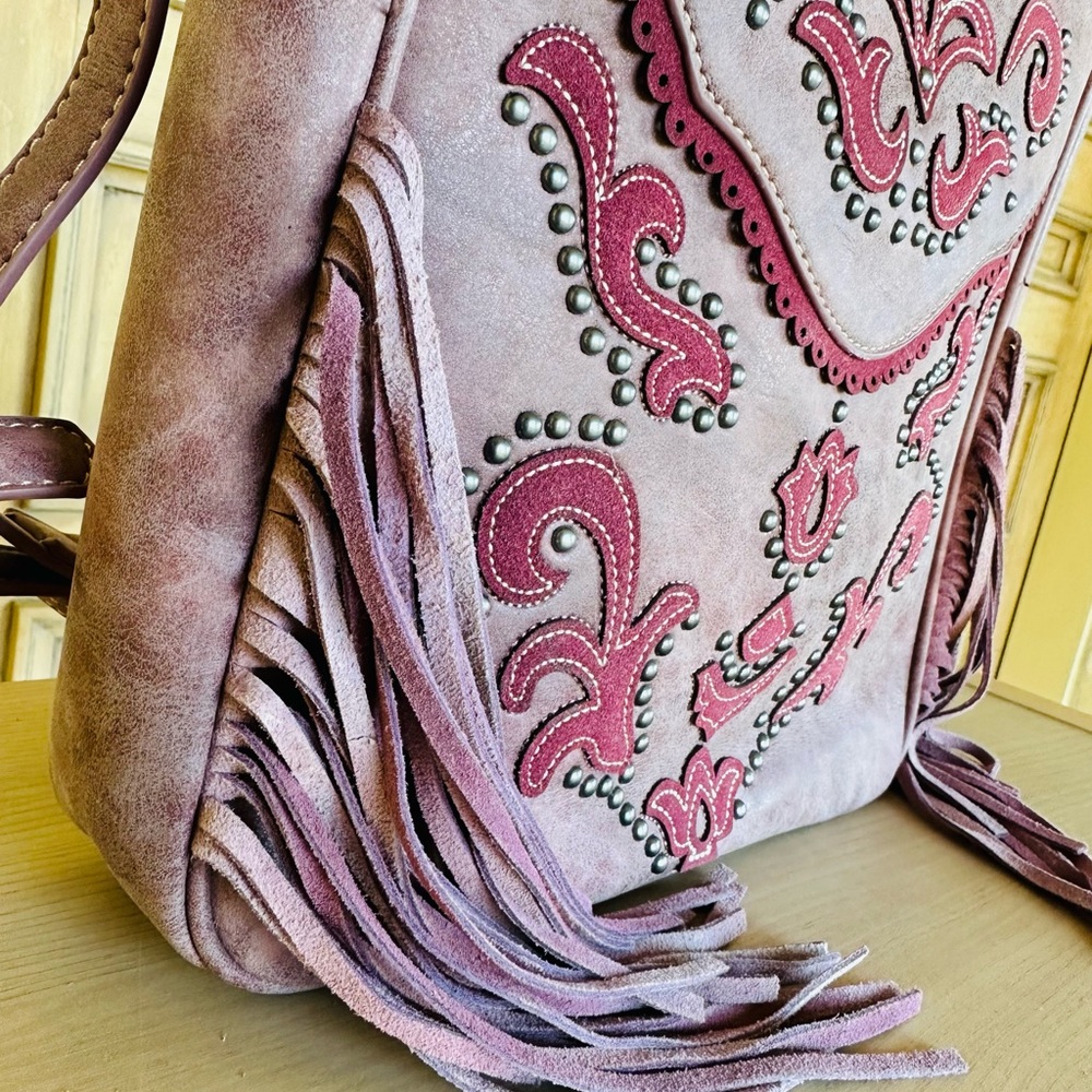 Montana West Purple Studded Fringe Satchel with Matching Wallet - Picture 6 of 10